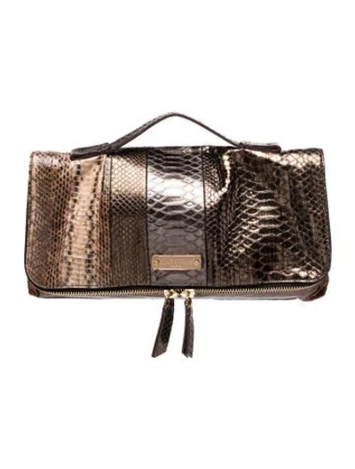 Pre-owned Lanvin Embossed Leather Clutch In Brown/metallic