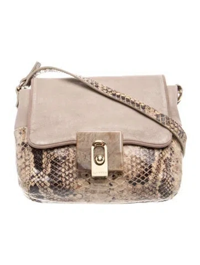 Pre-owned Lanvin Embossed Leather Crossbody Bag In Neutral