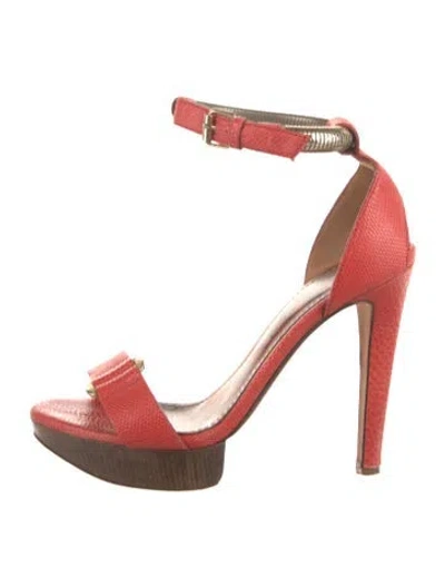 Pre-owned Lanvin Embossed Leather Sandals In Orange
