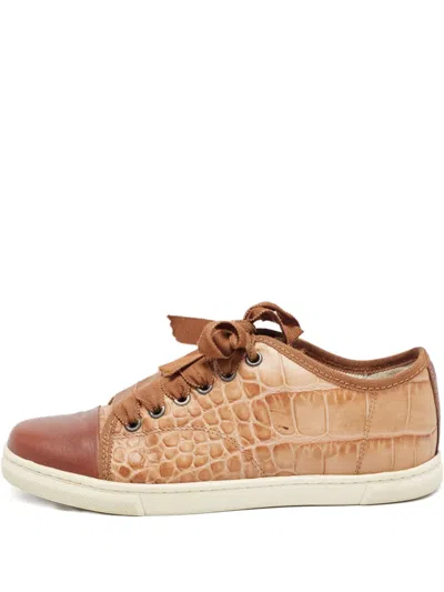 Pre-owned Lanvin Embossed-leather Sneakers In Brown