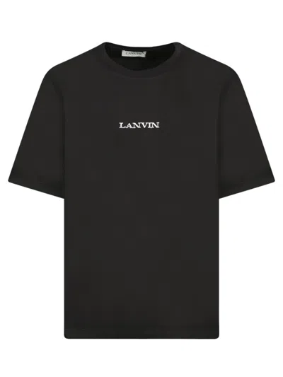 Lanvin Embroidered Black Cotton T-shirt With Crew Neck