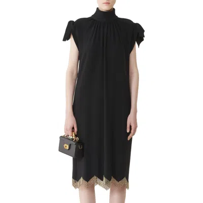 Lanvin Embroidered Bow Dress In Sablé In Black