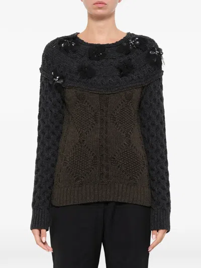 Lanvin Embroidered Cable-knit Sweater In Black