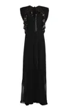 Lanvin Embroidered Cotton Ruffled Maxi Dress In Black
