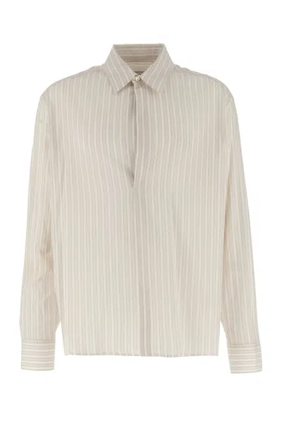Lanvin Embroidered Stripes Cotton Shirt In Multi