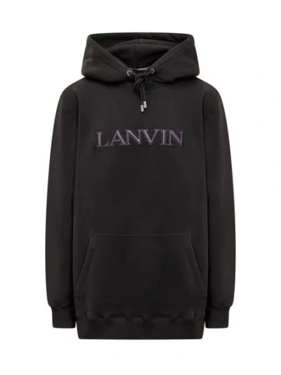 Lanvin Embroidered Drawstring Hoodie In Black
