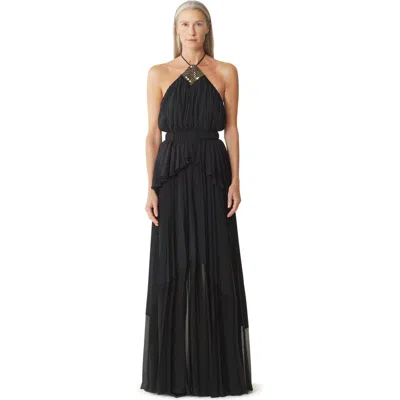 Lanvin Embroidered Dress In Silk And Charmeuse In Black