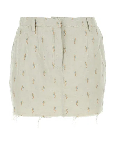 Lanvin Embroidered Frayed Hem Mini Skirt In Multi