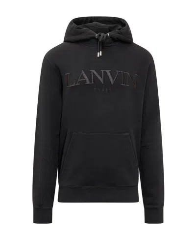 Lanvin Embroidered-logo Cotton Hoodie In Black
