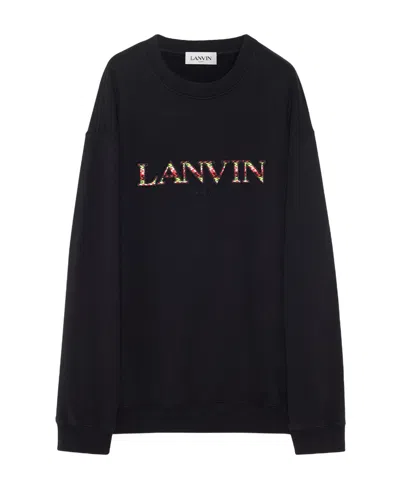 Lanvin Embroidered Logo Crew Neck Sweatshirt In Black