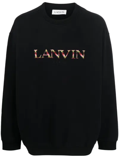 Lanvin Embroidered Logo Crew Neck Sweatshirt In Blue