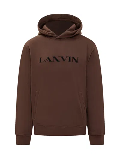 Lanvin Embroidered Logo Hooded Sweatshirt In Brown