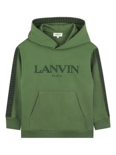Lanvin Embroidered Logo Hoodie With Kangaroo Pocket For Boys In Green