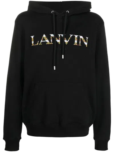 Lanvin Logo Embroidered Drawstring Hoodie In Negro