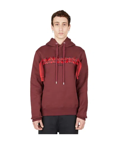 Lanvin Embroidered-logo Pouch-pocket Hoodie In Red