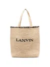 Lanvin Embroidered Logo Raffia Tote Bag In Neutral