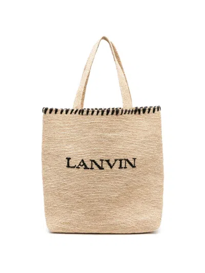 Lanvin Embroidered Logo Raffia Tote Bag In Multi