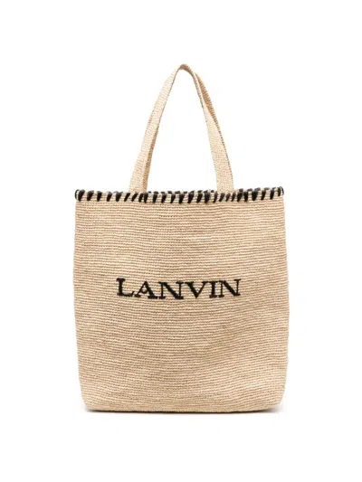 Lanvin Embroidered Logo Raffia Tote Bag In Neutral