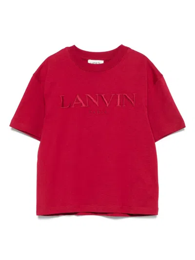 Lanvin Kids'  Embroidered Logo Short Sleeve Tee In Red