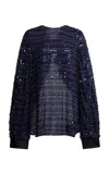 Lanvin Embroidered Open-back Silk Long-sleeve Top In Blue