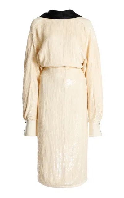 Lanvin Embroidered Sequin Open-back Dress In Yellow