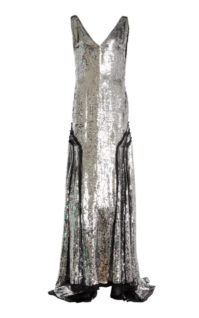 Lanvin Embroidered Sequin Silk-blend Gown In Silver