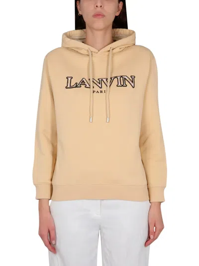 Lanvin Embroidered Sweatshirt With Drawstring Hood For Women In Neutral