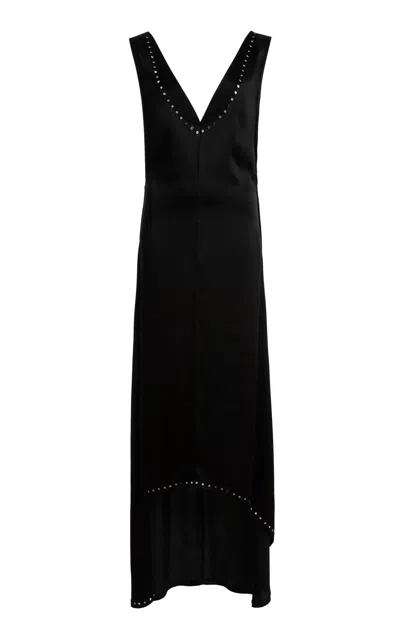 Lanvin Embroidered V-neck Silk-blend Maxi Dress In Black