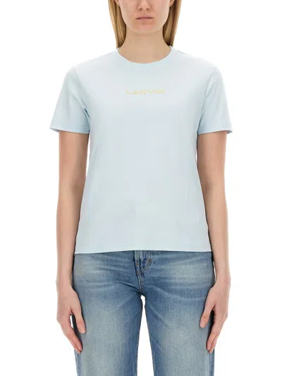 Lanvin Embroidered-logo Cotton T-shirt In Azure