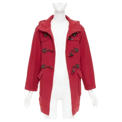 Pre-owned Lanvin En Bleu Red Wool Blend Black Brown Toggle Leather Pea Coat Fr36 S