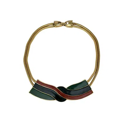 Pre-owned Lanvin Enamel Swirl Knot Necklace In Black