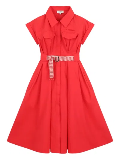 Lanvin Enfant Kids' Belted Collared Shirt Dress In Red