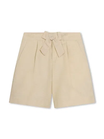 Lanvin Enfant Kids' Bow-detail Cotton Shorts In Neutrals