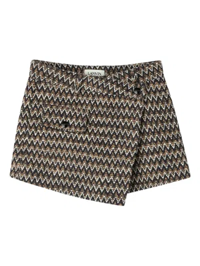 Lanvin Enfant Kids' Chevron-pattern Wrap Shorts In Brown