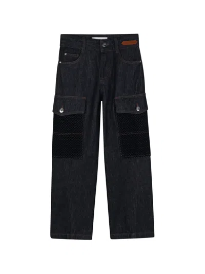 Lanvin Enfant Kids' Chevron-detail Jeans In Black