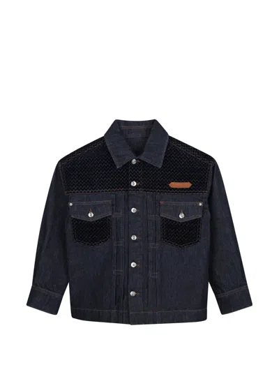 Lanvin Enfant Chevron-quilted Panelled Jacket In Blue
