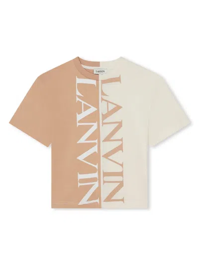 Lanvin Enfant Kids' Colour-block Logo-print T-shirt In Neutrals