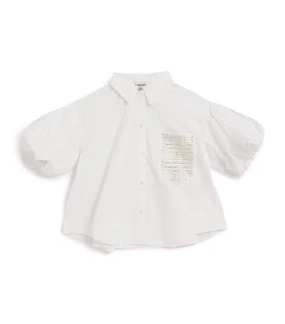 Lanvin Enfant Kids' Cotton Embellished-pocket Blouse In White