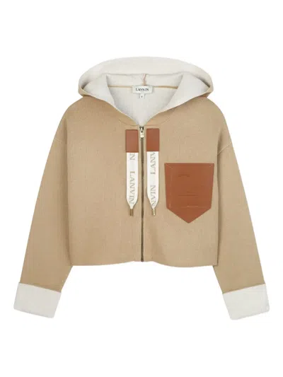 Lanvin Enfant Kids' Cropped Hooded Cardigan In Brown