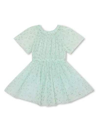 Lanvin Enfant Kids' Floral-print Ruched Dress In Green