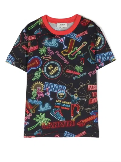 Lanvin Enfant Kids' Graphic-print Crew-neck T-shirt In Blau
