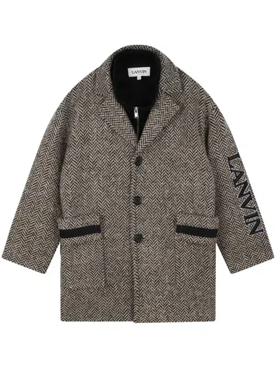 Lanvin Enfant Kids' Herringbone Single-breasted Coat In 黑色