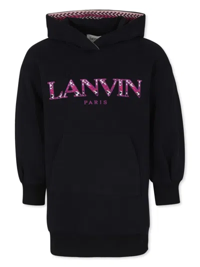 Lanvin Enfant Kids' Hooded Sweatshirt Dress In Black