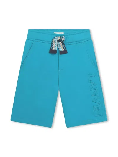 Lanvin Enfant Kids' Logo-embossed Cotton Shorts In Blue