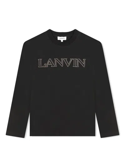 Lanvin Enfant Kids' Logo-embroidered Cotton T-shirt In Black