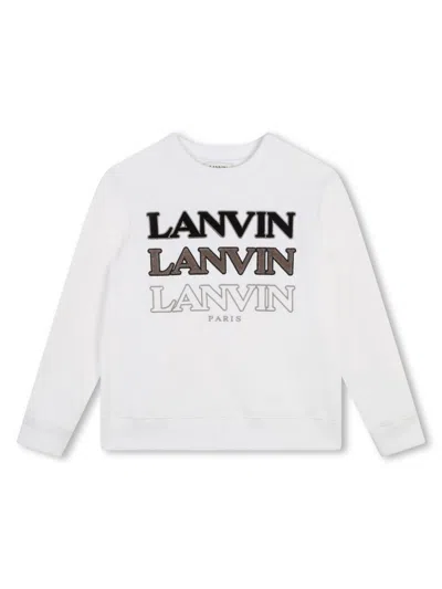 Lanvin Enfant Kids' Logo-embroidered Crew-neck Sweatshirt In White