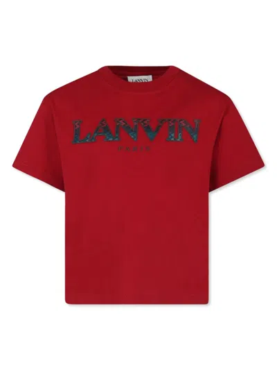 Lanvin Enfant Kids' Logo-embroidered Crew-neck T-shirt In 974 Red