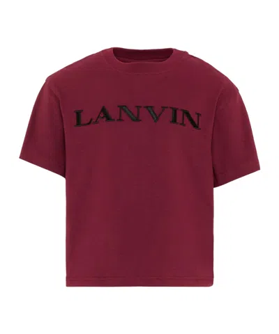 Lanvin Enfant Logo Embroidered Crewneck T-shirt In Burgundy