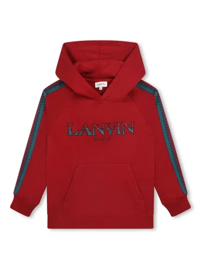 Lanvin Enfant Kids' Logo-embroidered Raglan-sleeves Hoodie In Red