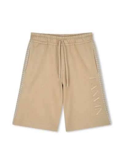 Lanvin Enfant Kids' Logo-embossed Cotton Shorts In Neutrals